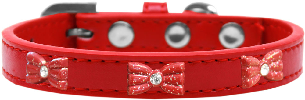 Red Glitter Bow Widget Dog Collar Red Size 18
